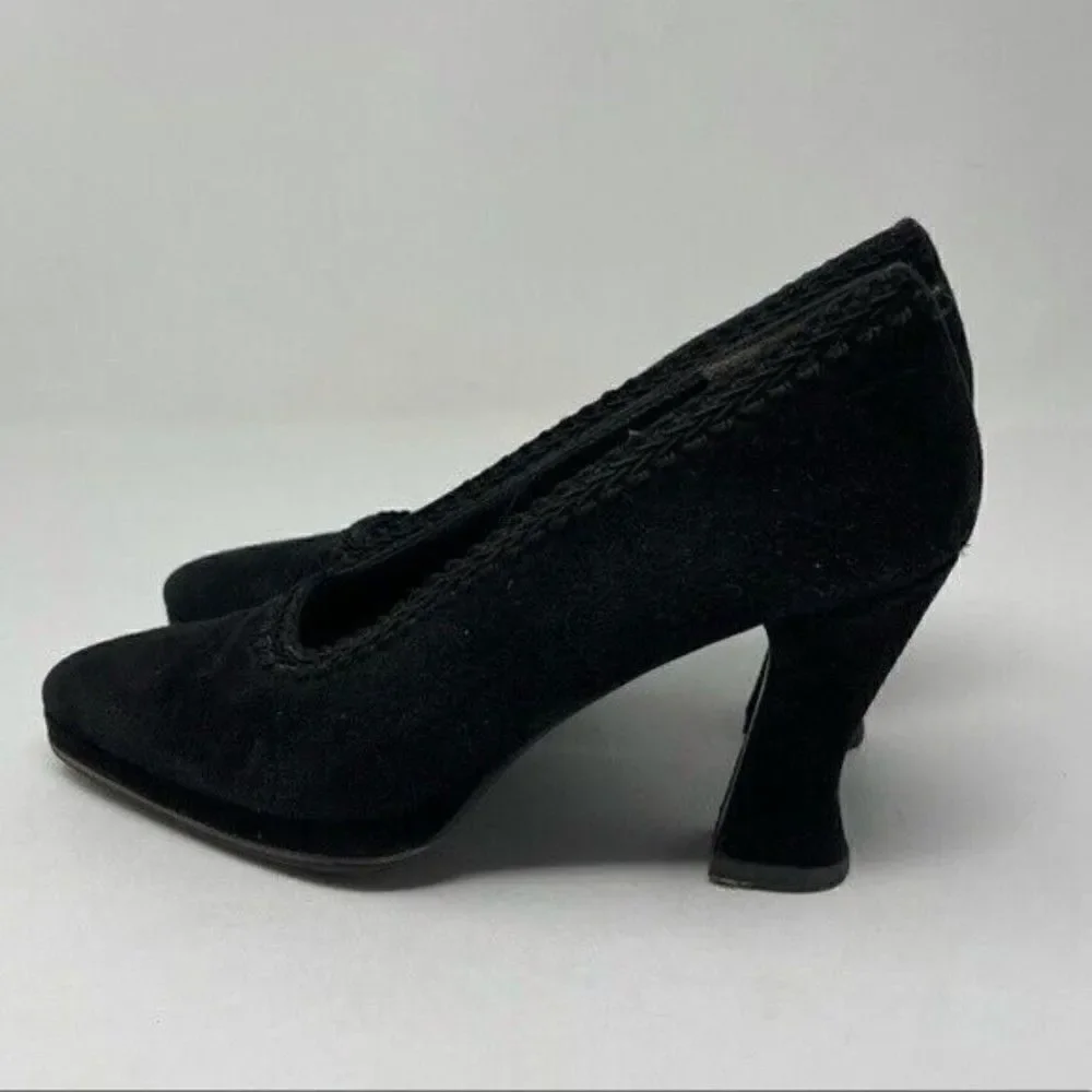 Karl Lagerfield 1980's Victorian style vintage heels black suede 6.5B BoxI